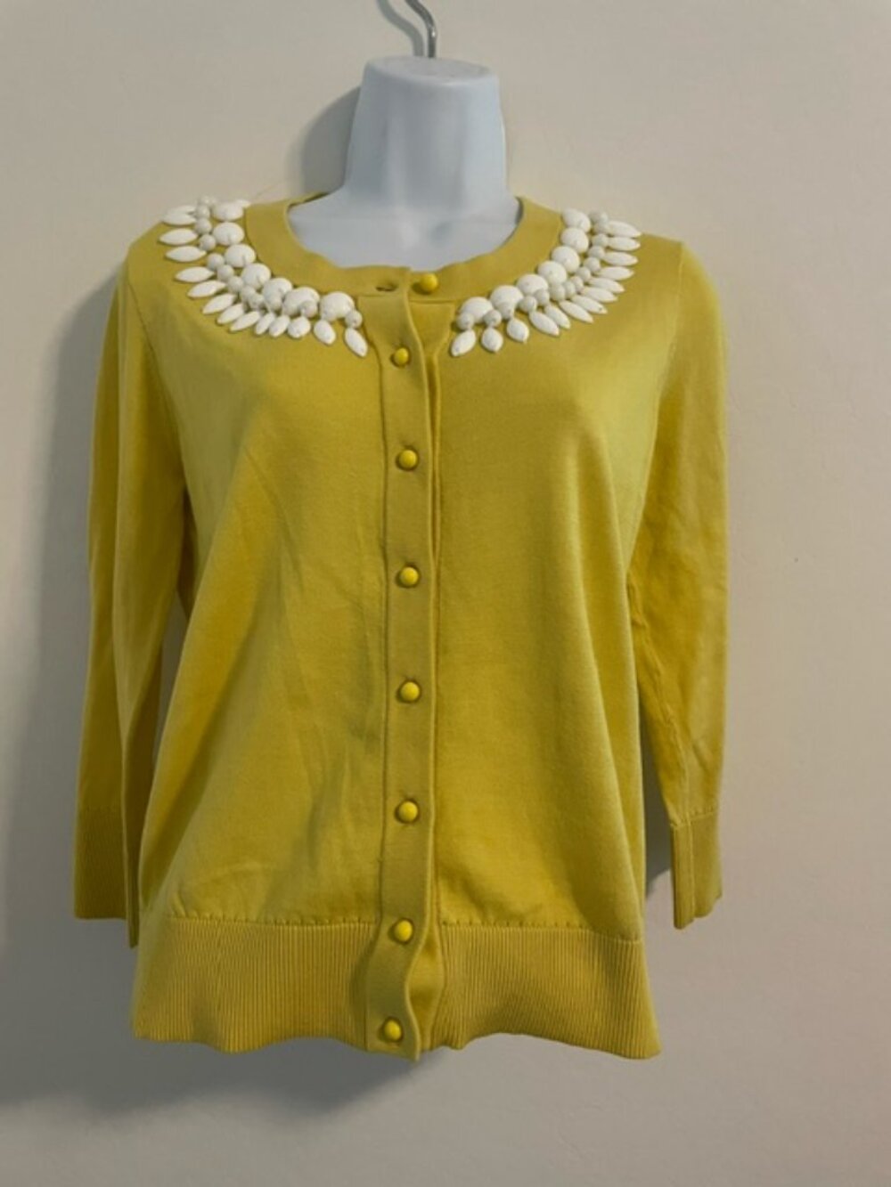Kate Spade Kati Beaded yellow Cardigan small EUC